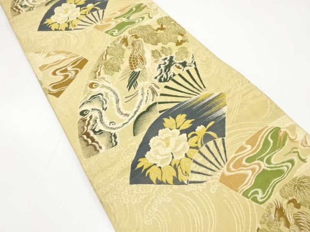 JAPANESE KIMONO / ANTIQUE MARU OBI / SILK / WOVEN PHOENIX & PEONY